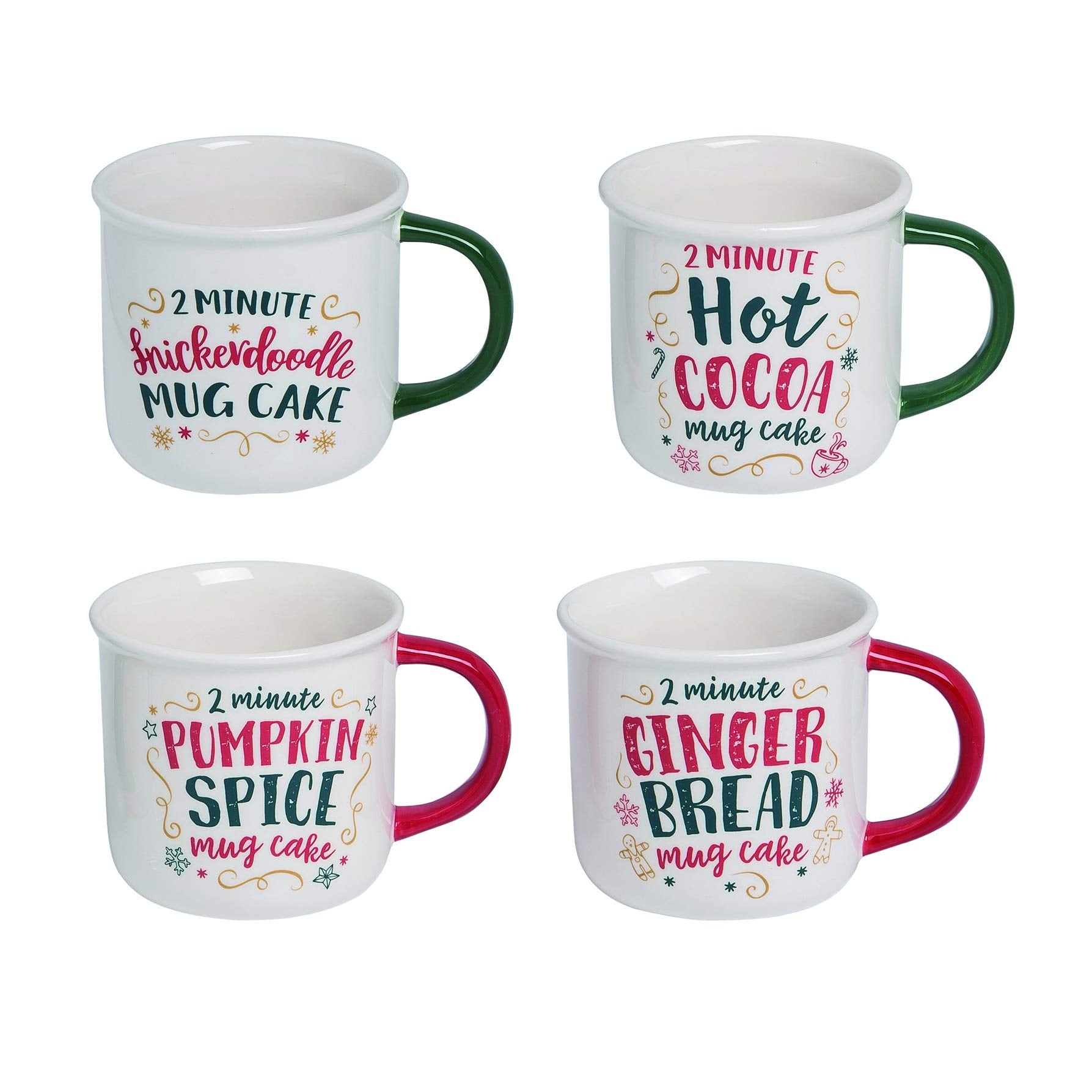 Recipe Red and Green 12 ounce Dolomite Ceramic Christmas Mugs Set of 4