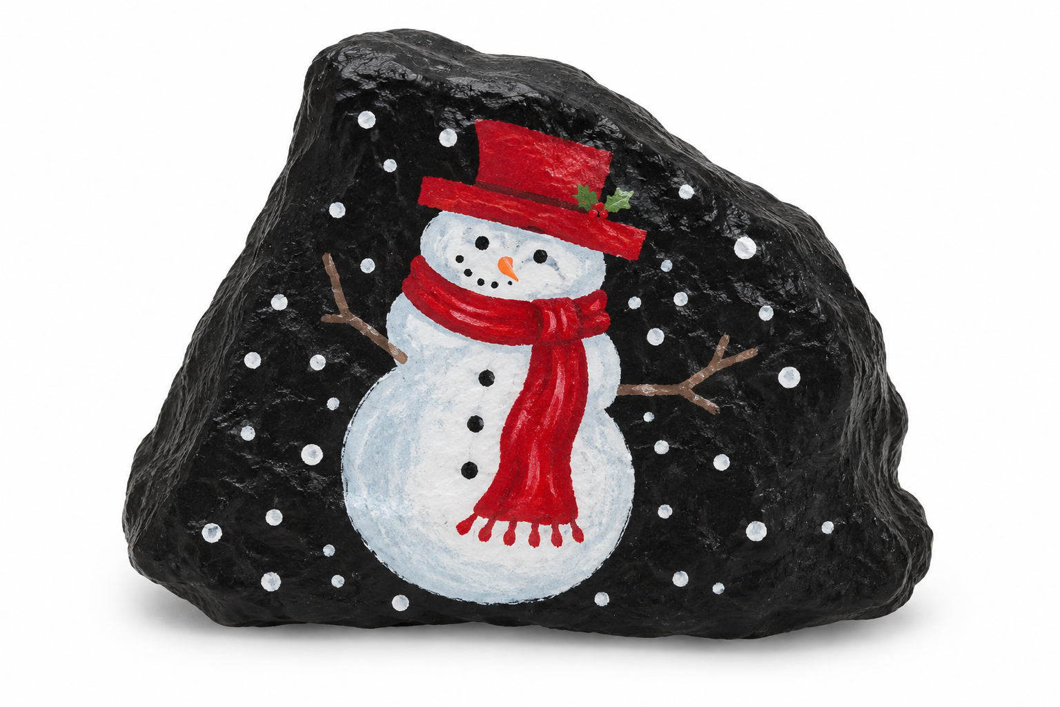 Hand Painted Snowman Lump of Coal Keepsake Rock with Poem Card - Red Scarf Accent