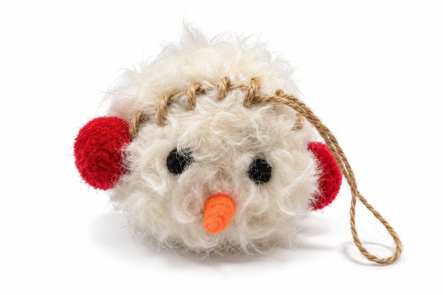 Fuzzy Snowman Head Hanging Christmas Ornament