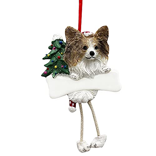 Papillion Ornament with Unique "Dangling Legs" Hand Painted and Easily Personalized Christmas Ornament