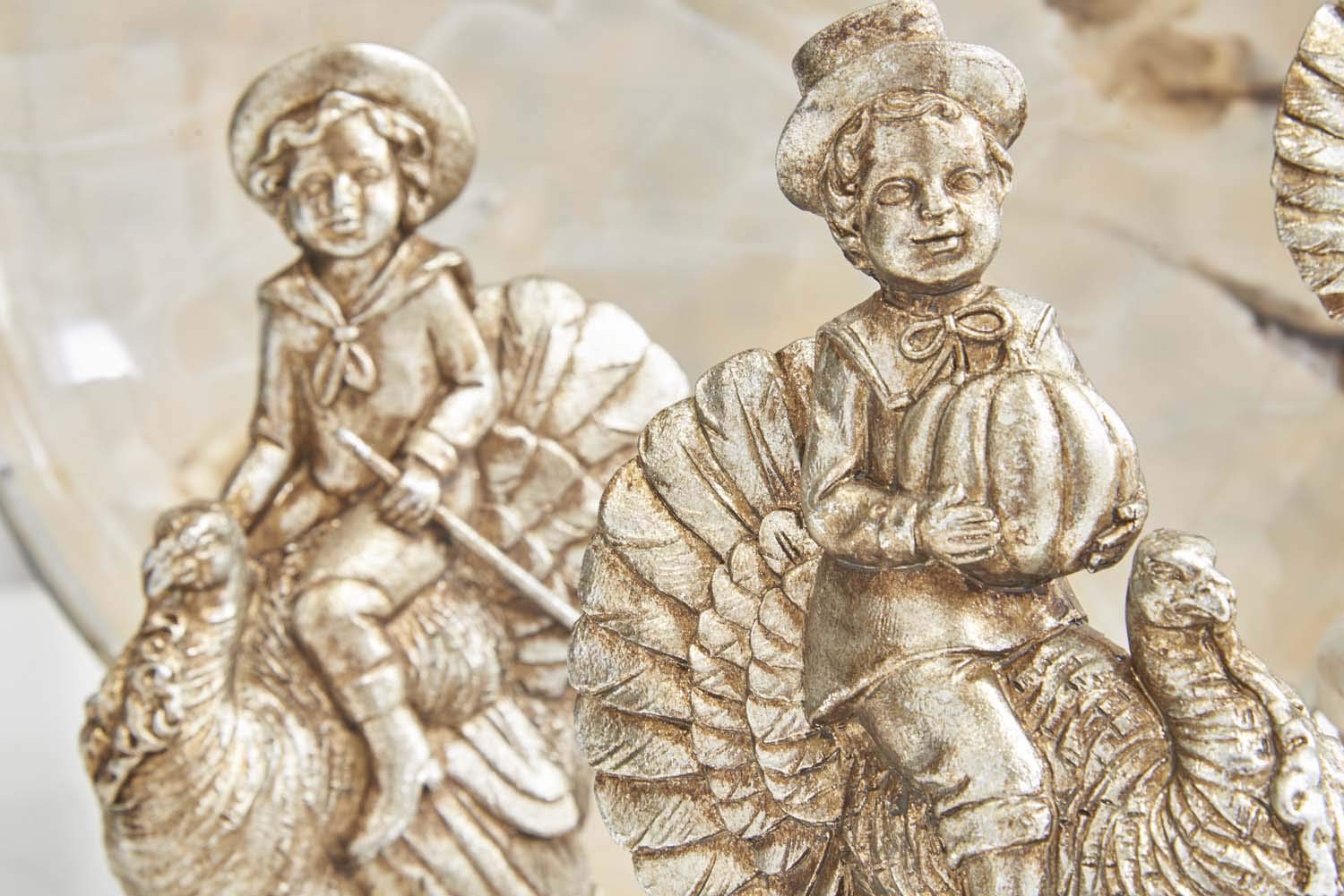 7.25 Inch Antique Silver Resin Children with Turkeys