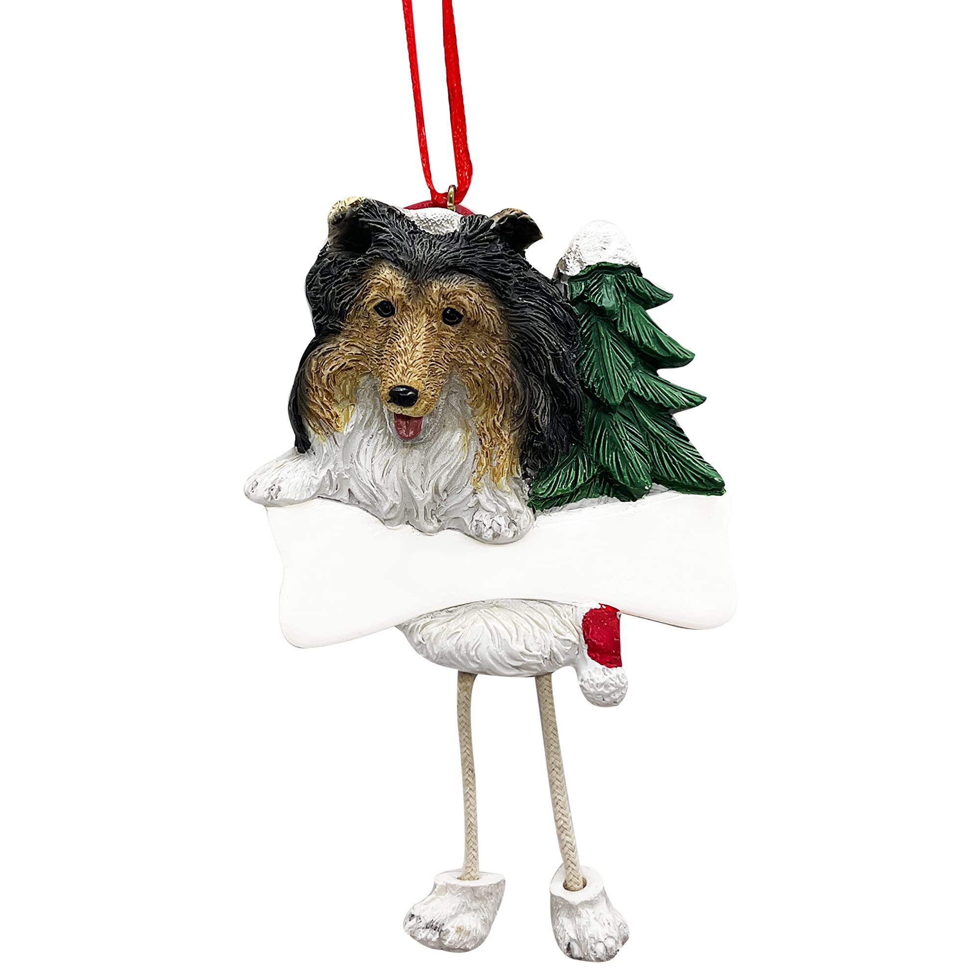 Sheltie Ornament with Unique "Dangling Legs" Hand Painted and Easily Personalized Christmas Ornament