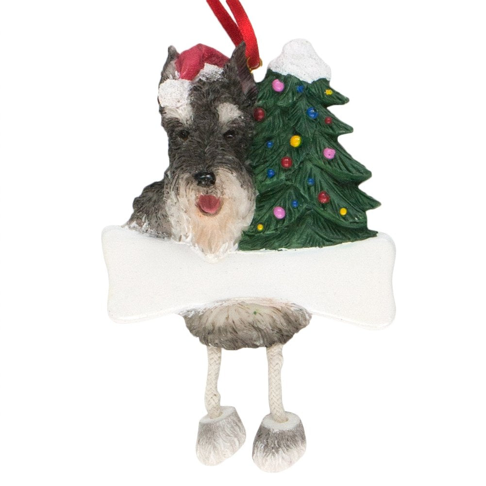 Schnauzer Ornament with Unique "Dangling Legs" Hand Painted and Easily Personalized Christmas Ornament