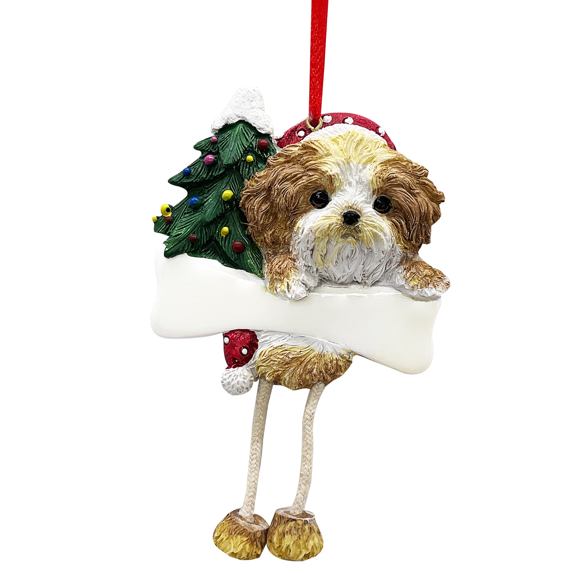 Shih Tzu Ornament Puppy Cut with Unique "Dangling Legs" Hand Painted and Easily Personalized Christmas Ornament