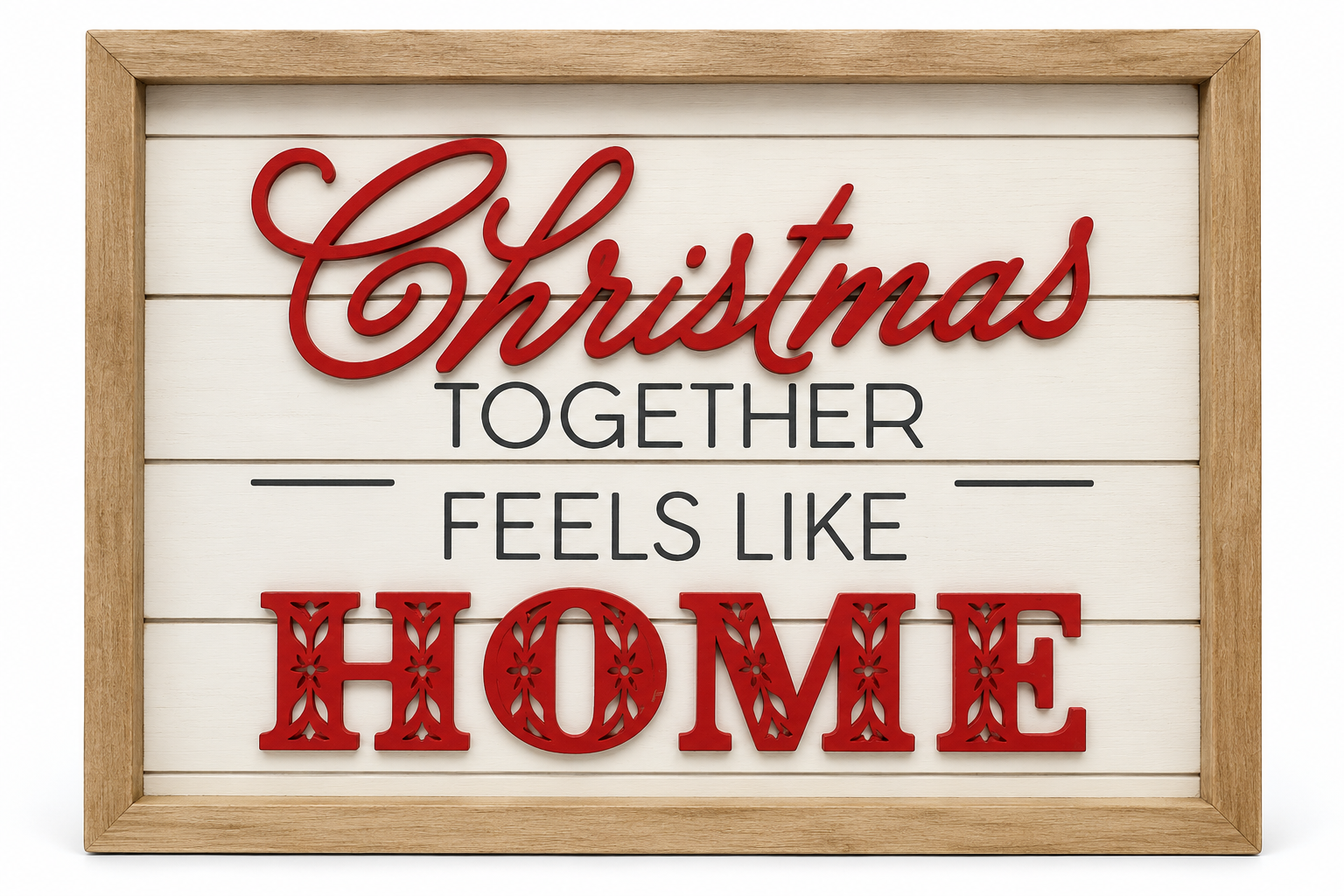 Hallmark "Christmas Together Feels Like Home" Framed Wooden Shiplap Wall Sign Decor