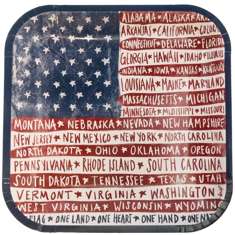 Ideal Home Range IHR Paper Plates Square Dinner Size, 8-Count, 10 x 10-Inches, One Flag One Nation