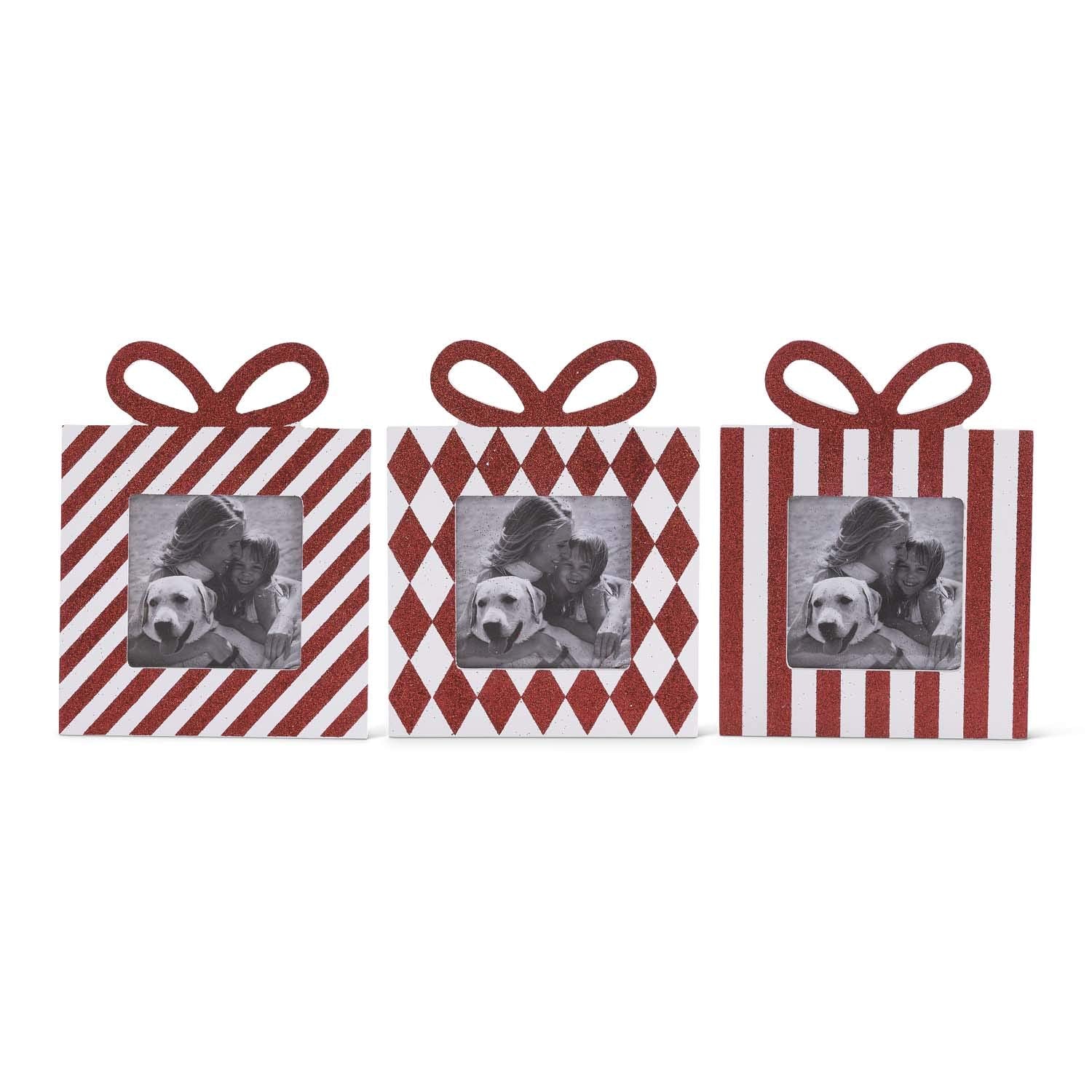 K&K Interiors Red Glitter Diamond Harlequin Gift Box Picture Frame