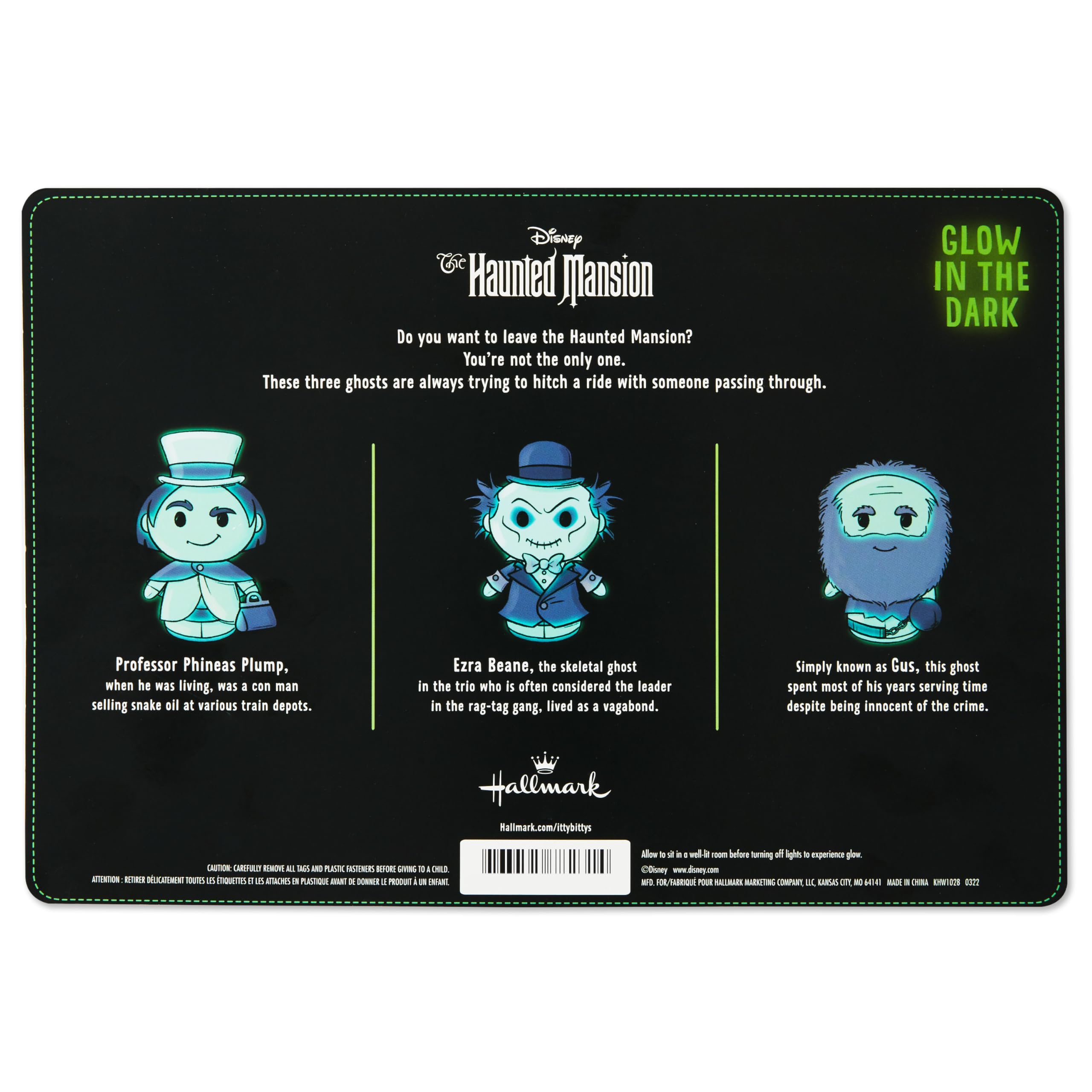 Itty Bittys Disney Haunted Mansion Phineas Ezra Gus Glow in the Dark Plush New