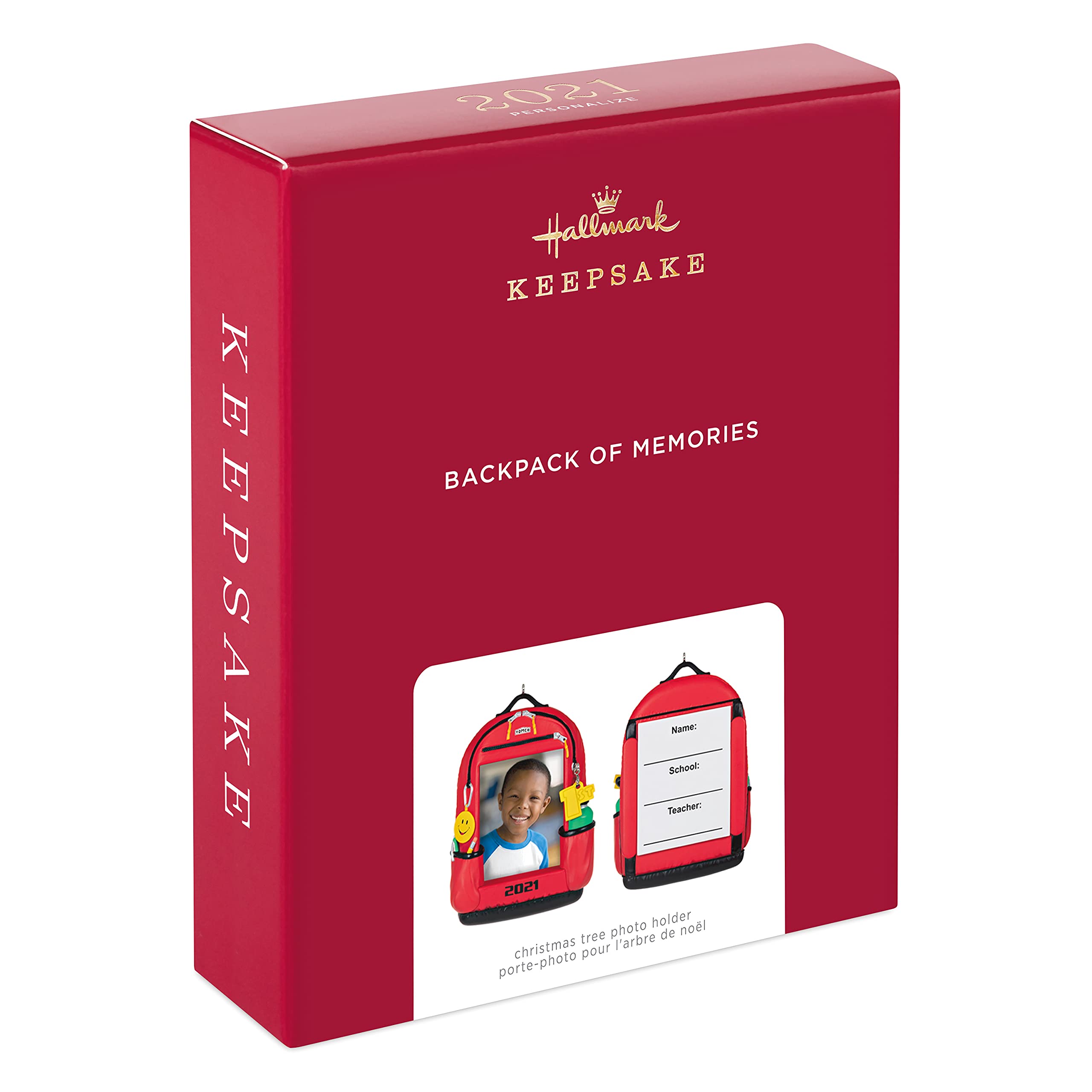 Hallmark Keepsake Christmas Ornament, Year Dated 2021, Backpack of Memories School Picture Frame