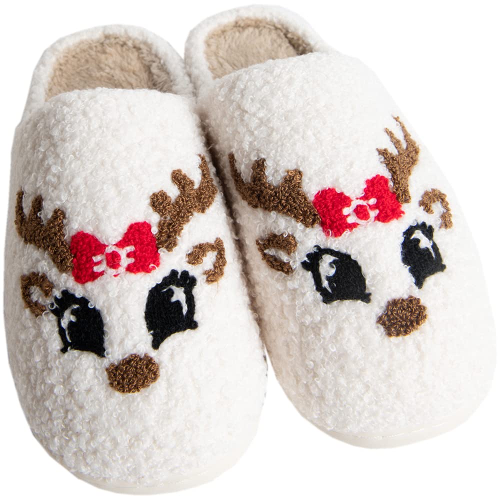 Reindeer Face Christmas Sherpa Slippers L/XL