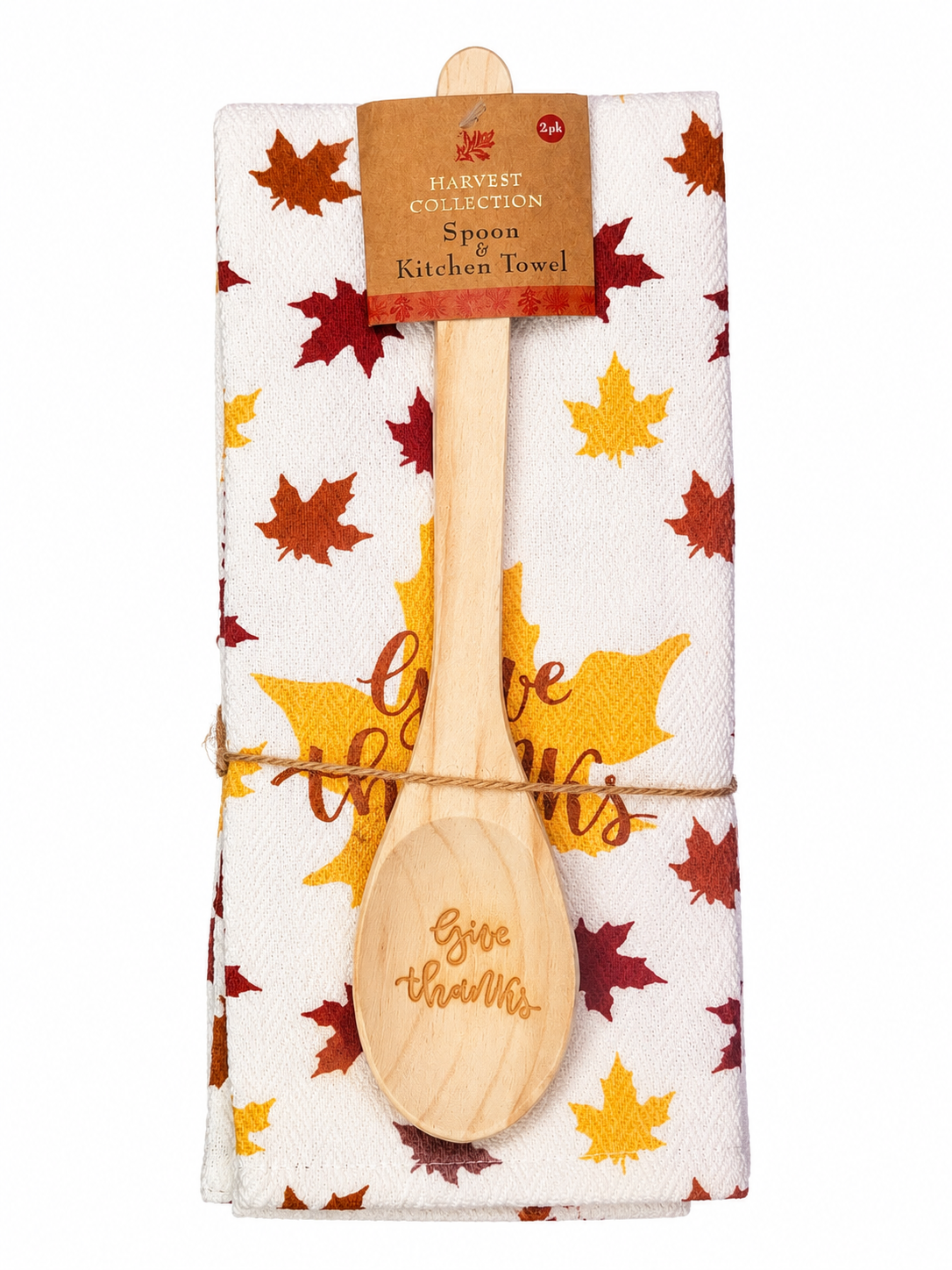 Nidico Harvest Collection "Give Thanks" Fall & Thanksgiving Wooden Spoon & Kitchen Towel Set (2-Piece)