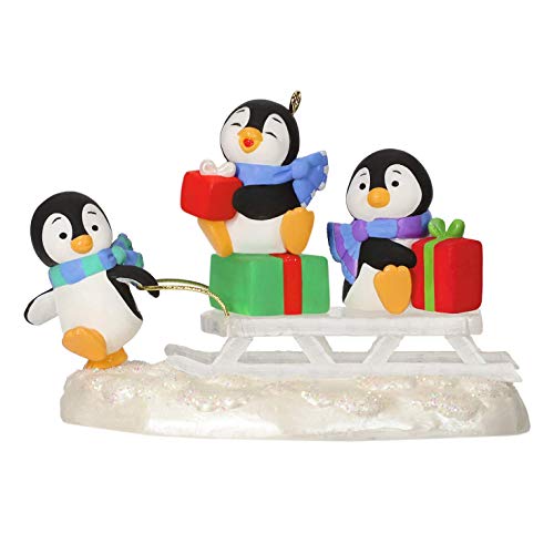 Hallmark Keepsake Christmas Ornament 2019 Year Dated Sledding Shenanigans Penguins, 1799QGO2019