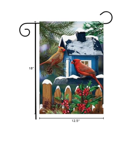 Briarwood Lane 12.5" x 18" Premium Winter Cardinals & Blue House Picket Fence Garden Flag