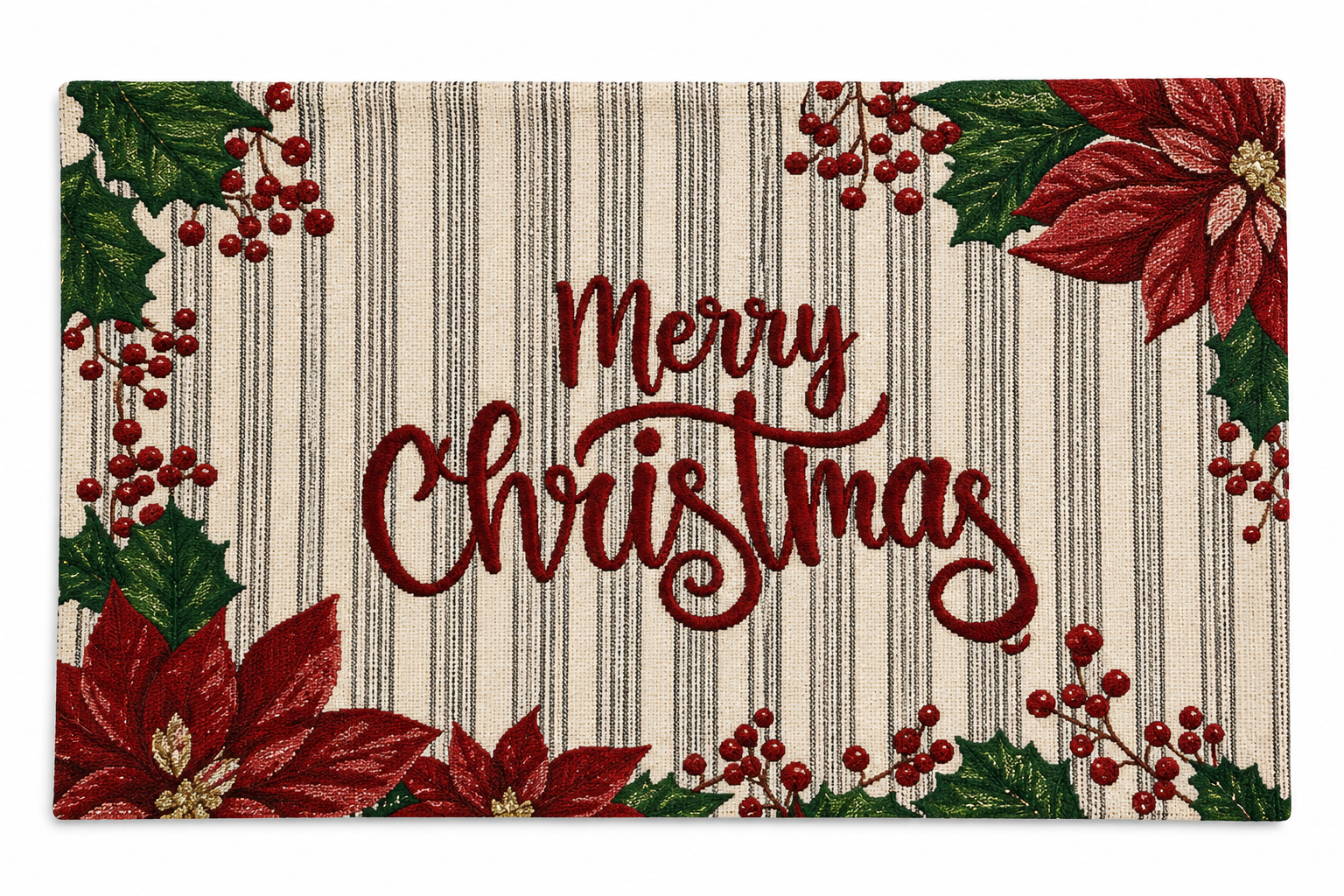 "Merry Christmas" Stripe Poinsettia Nidico Tapestry Placemat