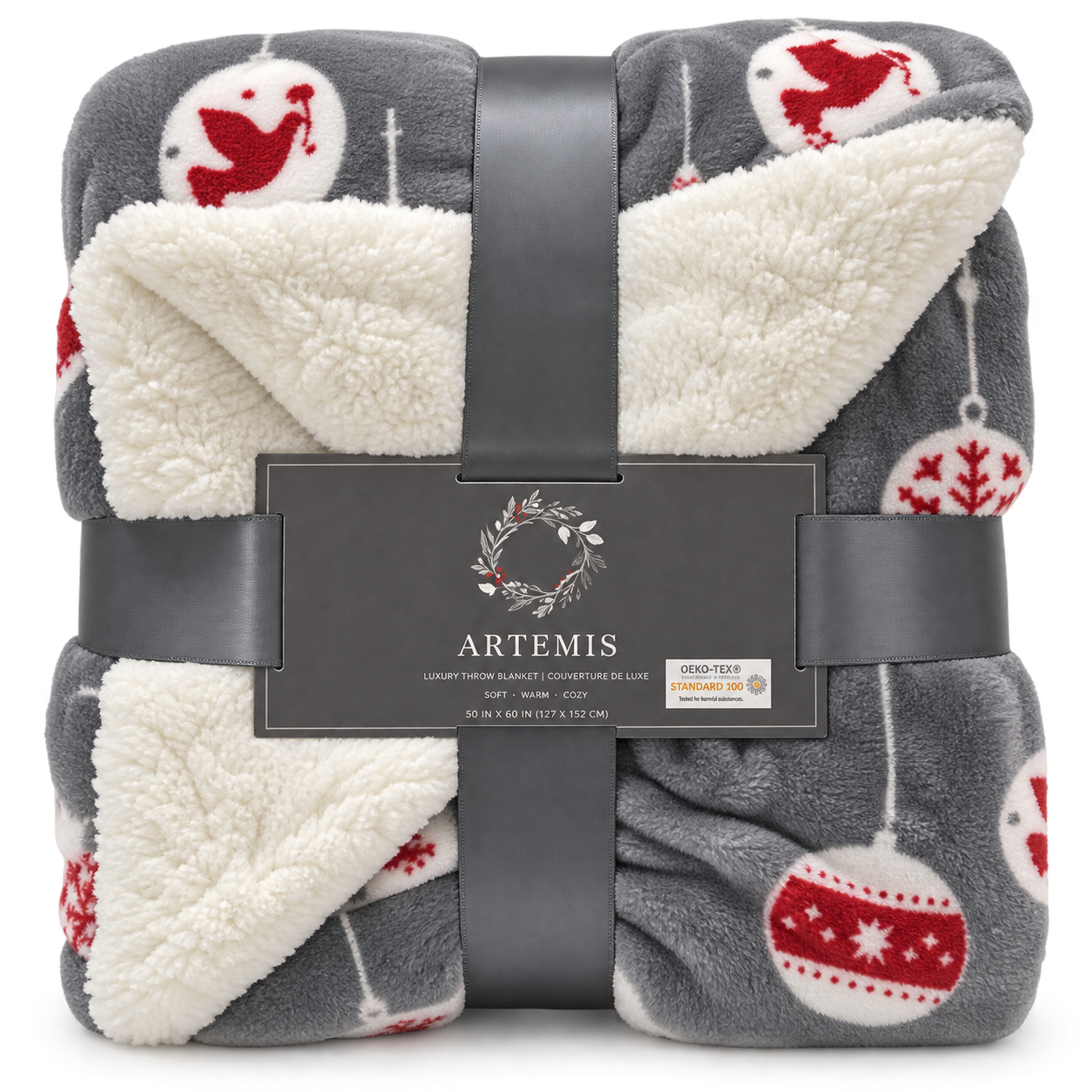 Artemis Grey Plush Sherpa Lined Ornament Throw Blanket 50" x 60"