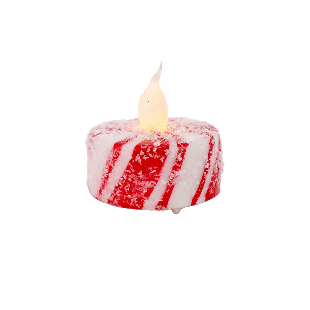 Wing Tai Trading Candy Cane Stripe LED Tea Light Candle, Red