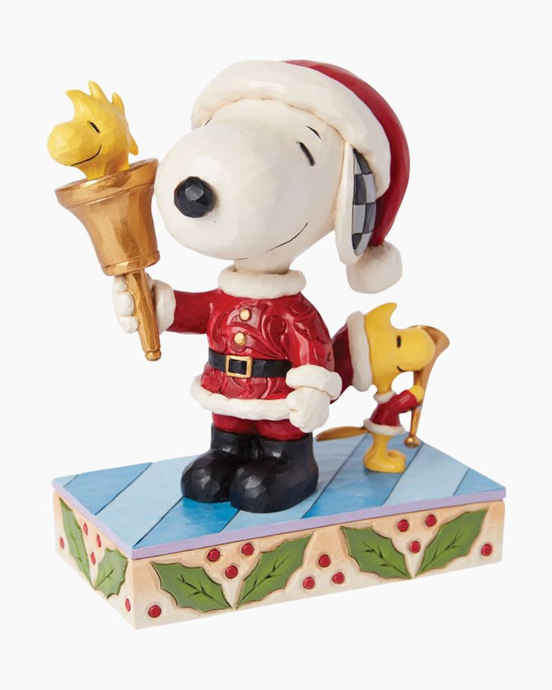 Peanuts Sounds of Joy Santa Snoopy and Woodstock Bell Ringing Figurine