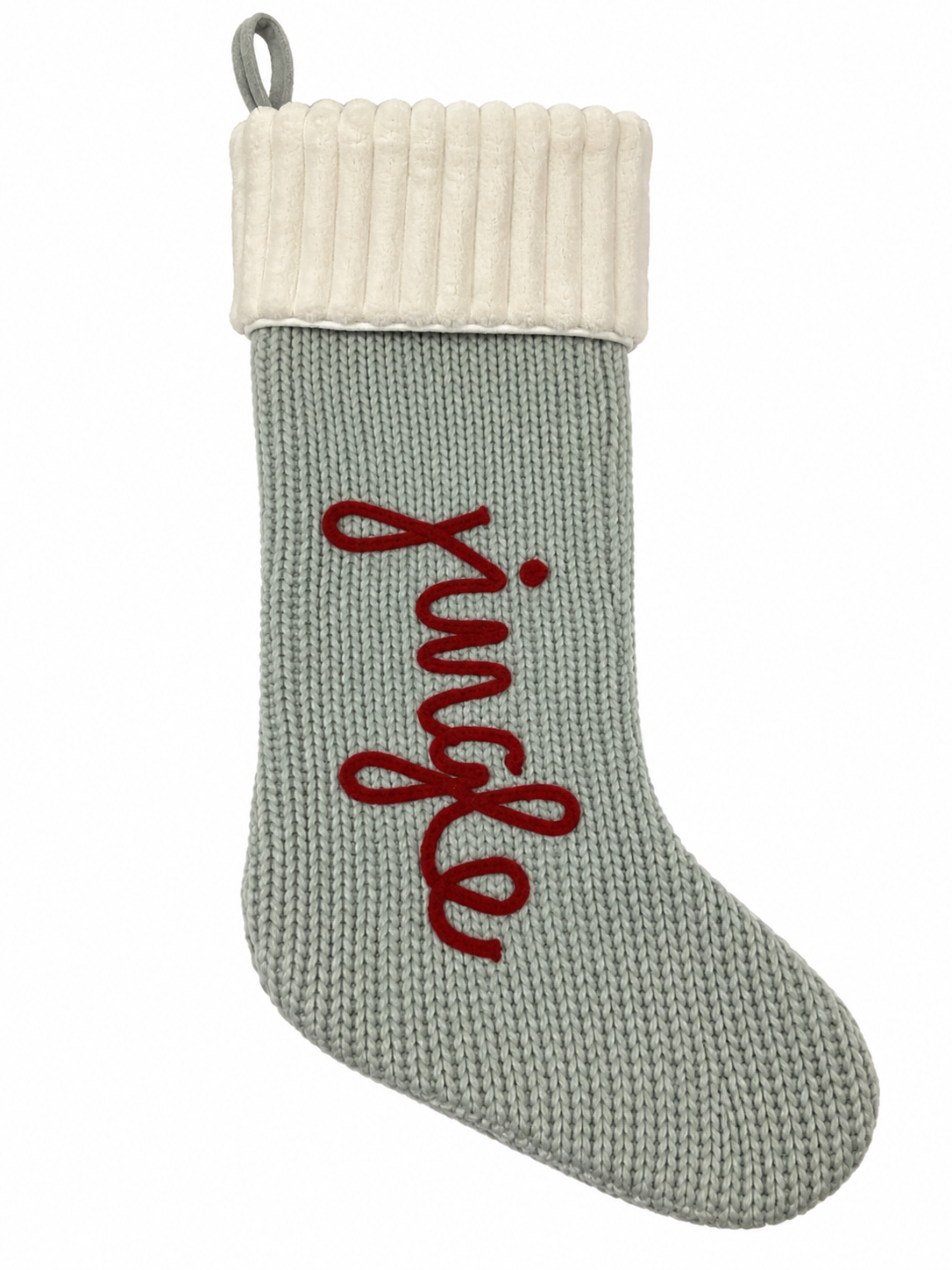 "Jingle" Transpac Grey Knit Christmas Stocking
