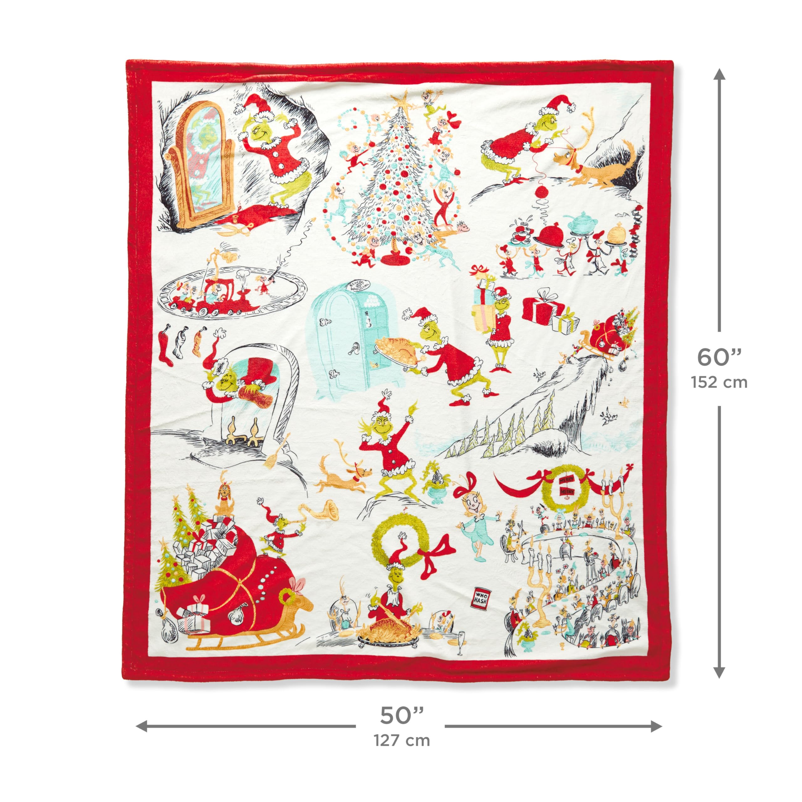 Dr. Seuss How the Grinch Stole Christmas Whoville Feast Plush Throw Blanket 50" x 60"