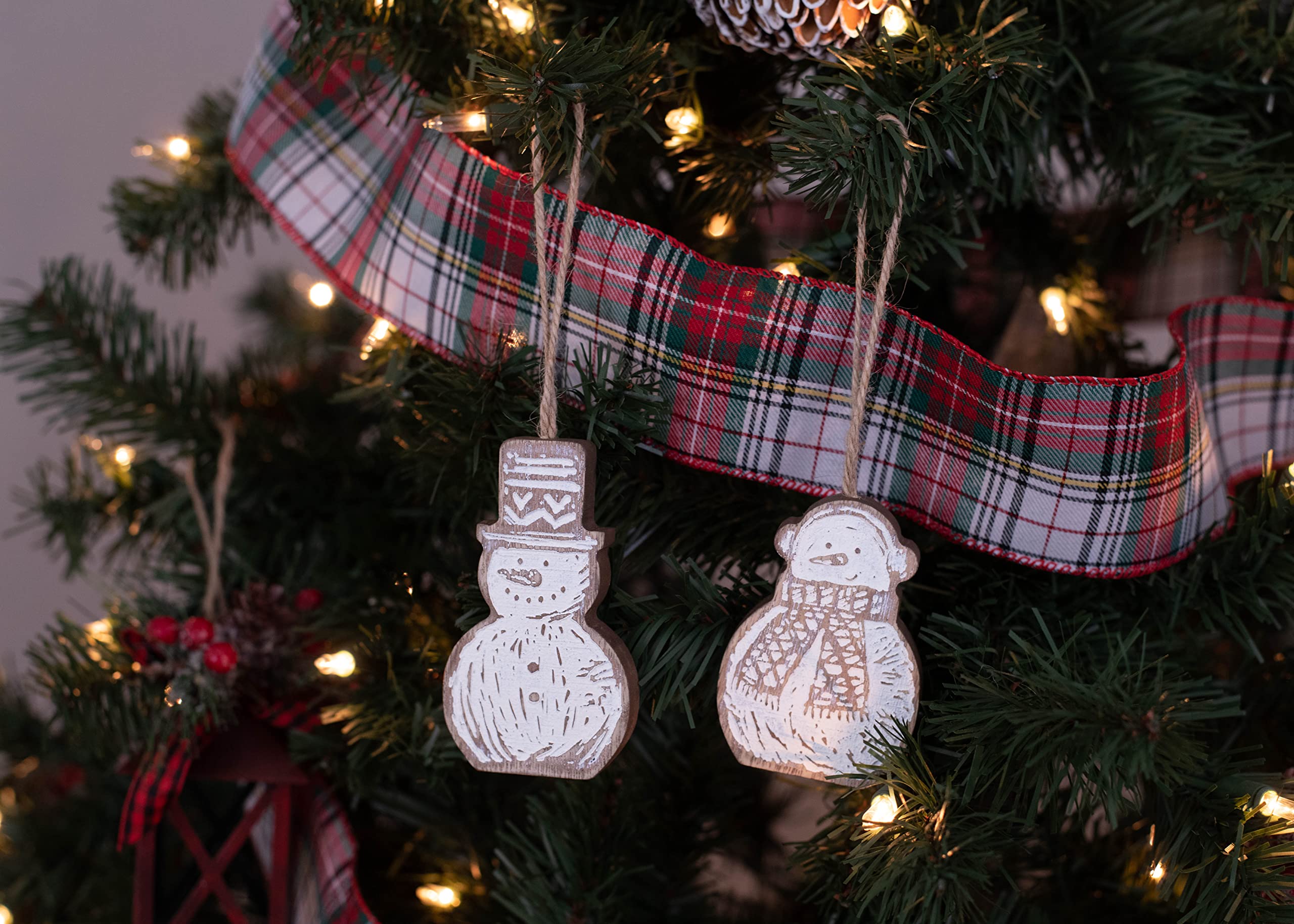 Wood Snowmen Ornaments - 2 Assorted