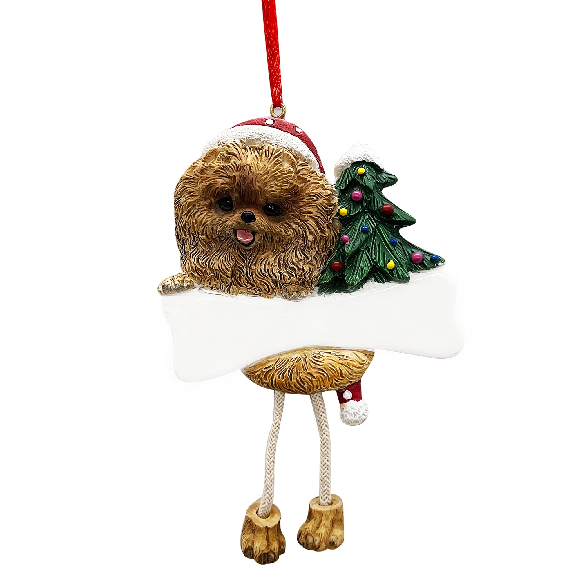 Pomeranian Ornament with Unique "Dangling Legs" Hand Painted and Easily Personalized Christmas Ornament