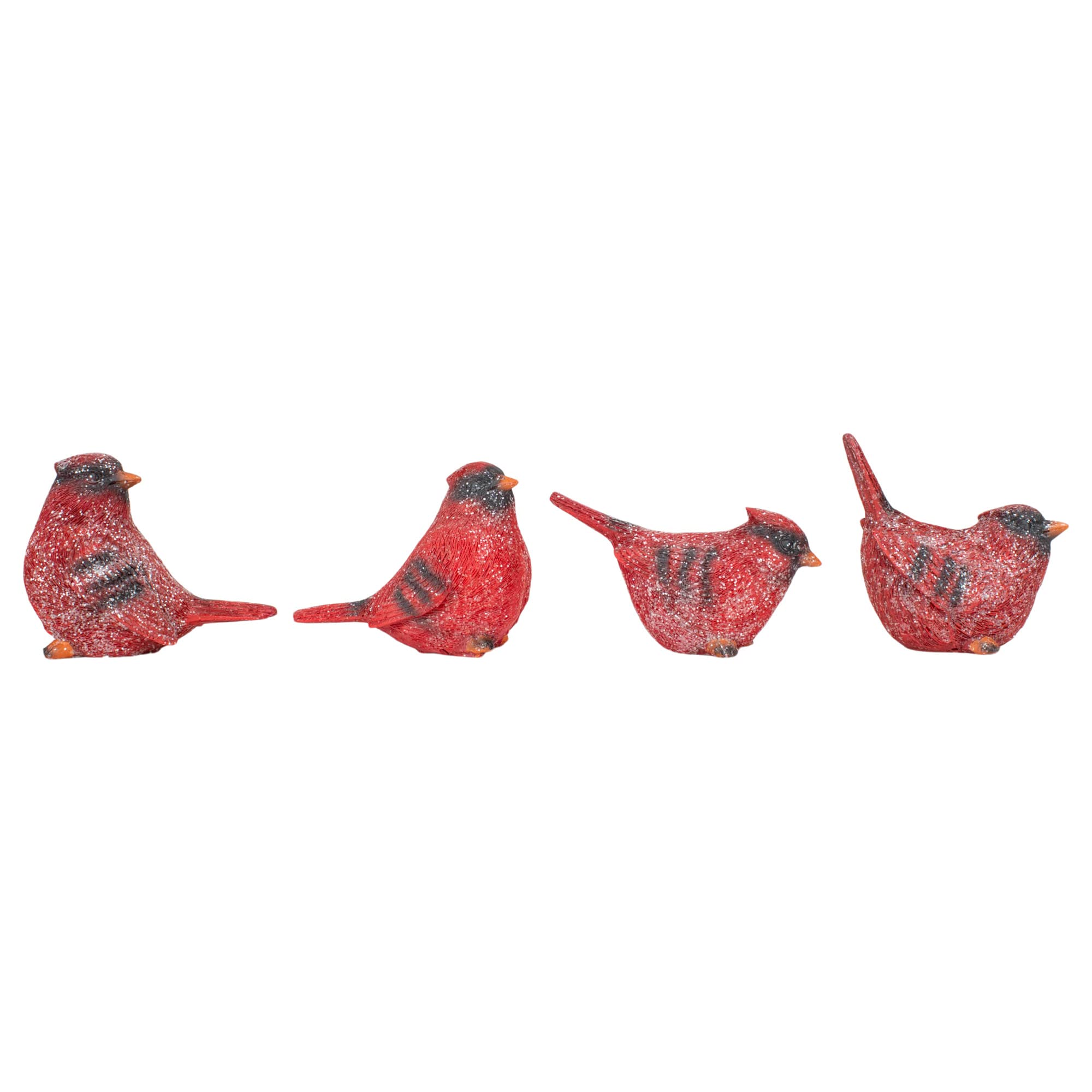 Transpac Glittered Red Cardinal Small 3.25 x 3.25 x 2 Resin Holiday Figurine Set of 4