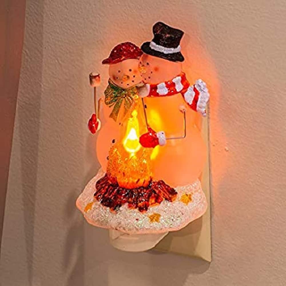 Roman Snowman Couple Christmas Campfire Flickering Night Light