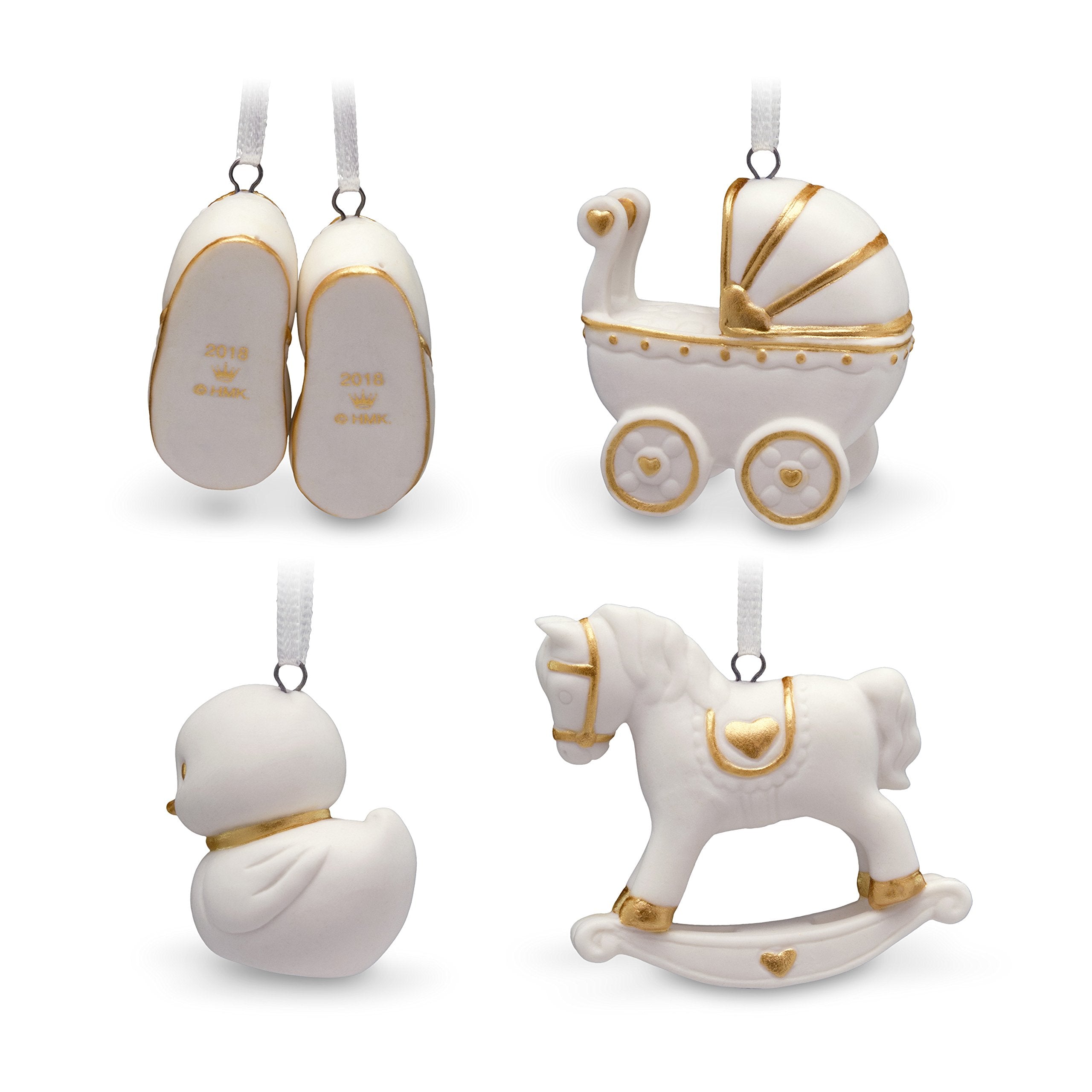 Hallmark Keepsake Mini Christmas Ornaments 2018 Year Dated, Welcome Baby Miniature, Set of 4 Porcelain