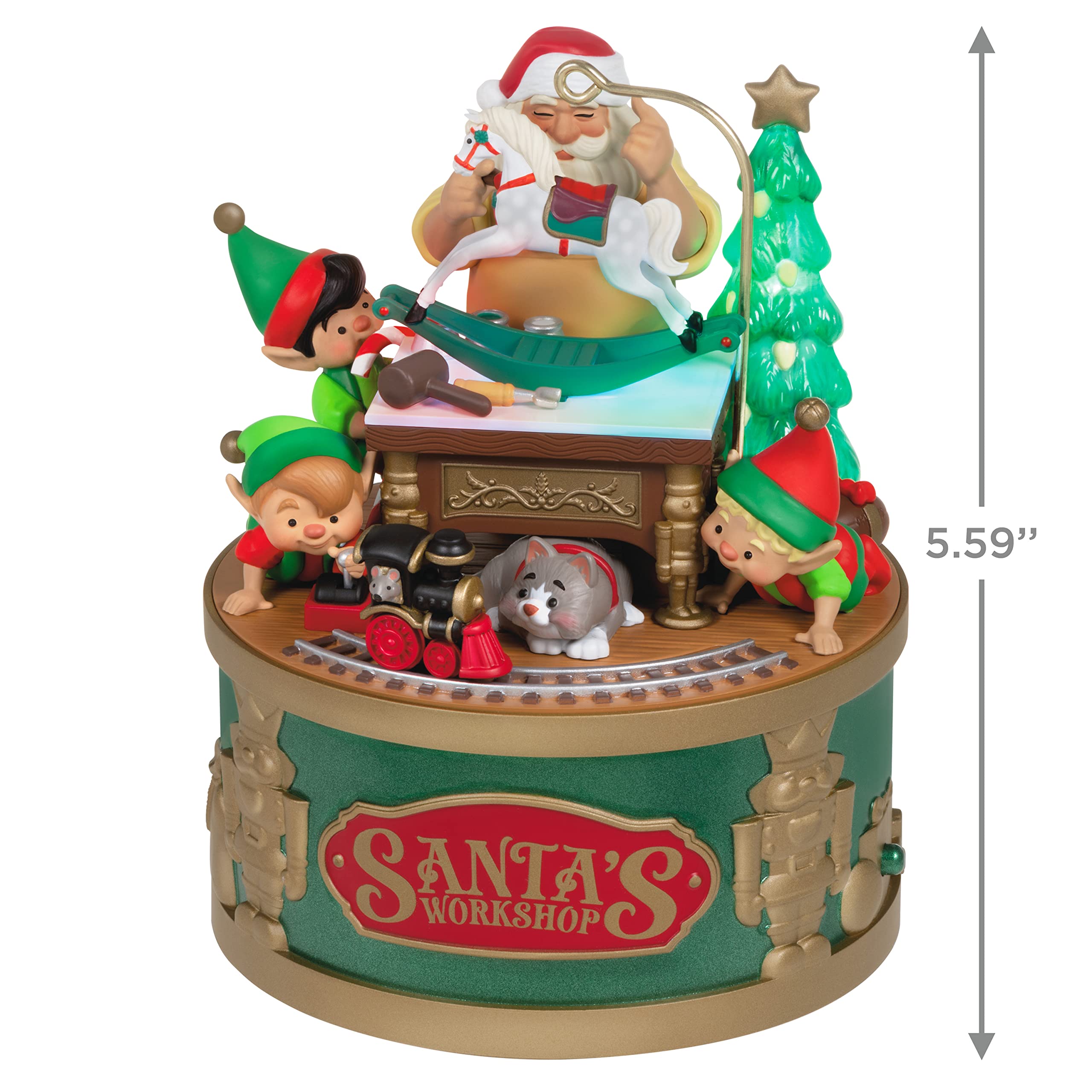 Hallmark Keepsake Christmas Ornament 2022, Santa's Workshop Wonders, Light and Sound, Plastic
