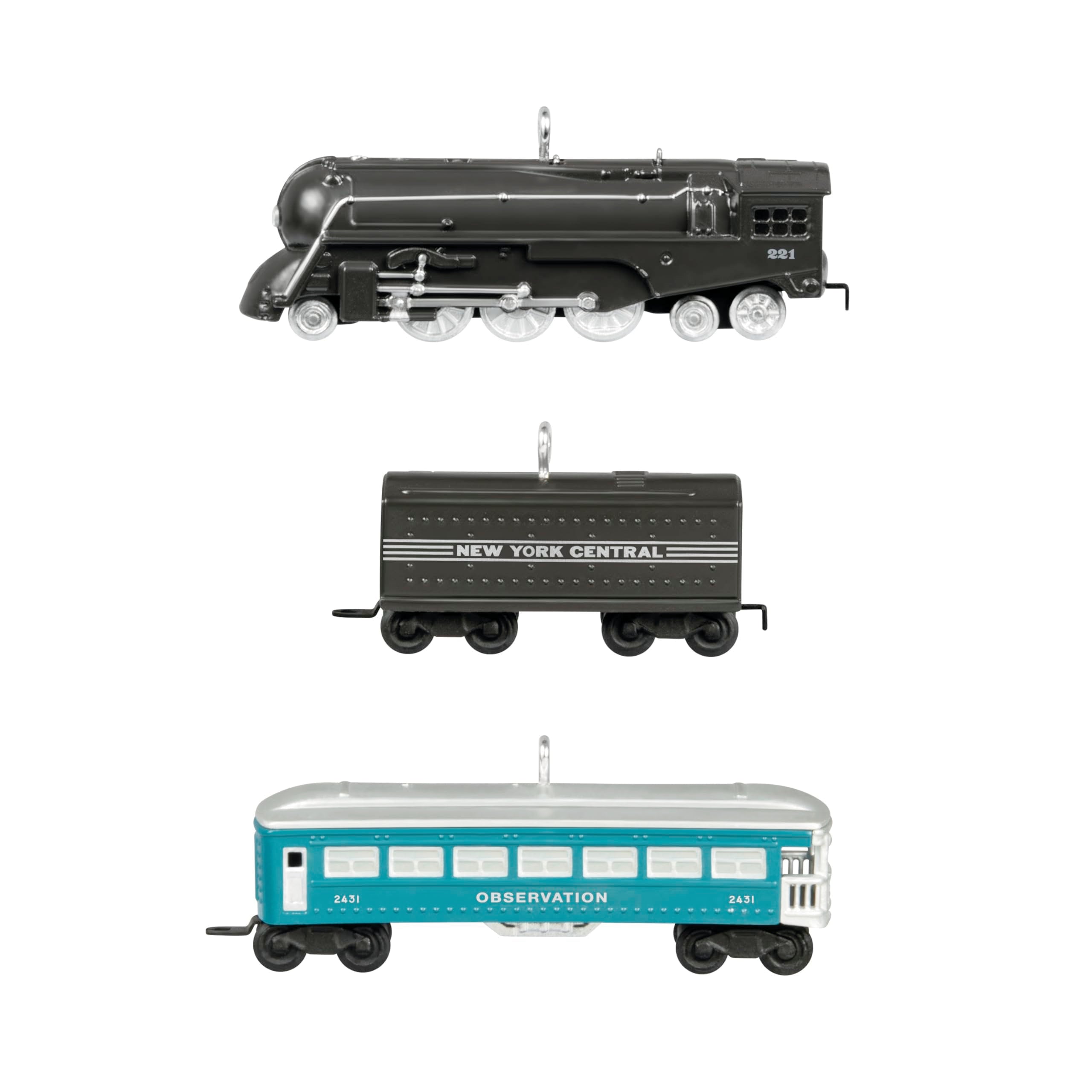 Hallmark Keepsake Mini Christmas Ornaments 2024, Lionel 221 Steam Locomotive and Tender With 2431 Observation Car, Set of 3, Gifts for Train Lovers