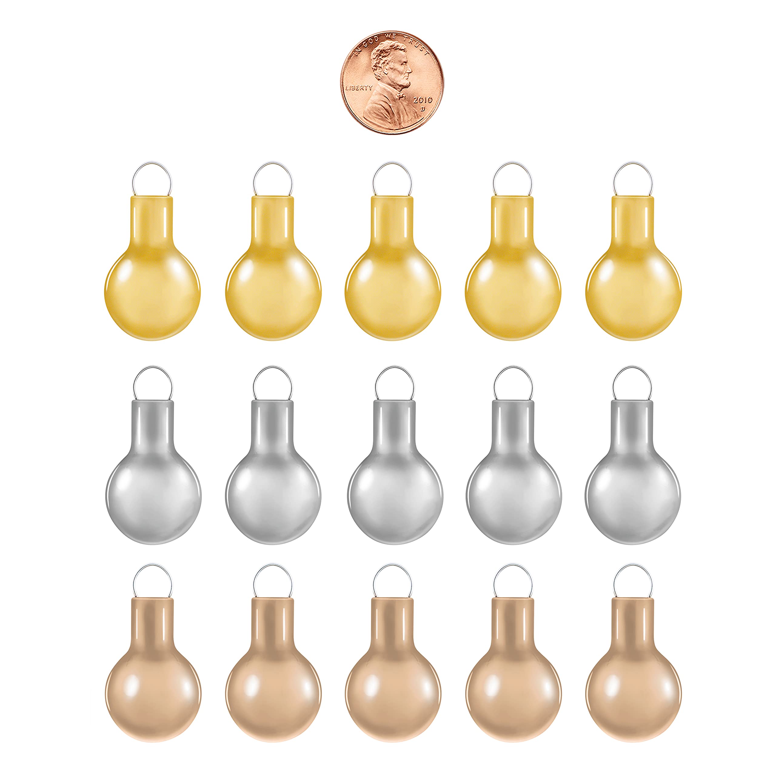 Mini Elegant Gold, Champagne and Silver Glass Ornaments, (Set of 15)