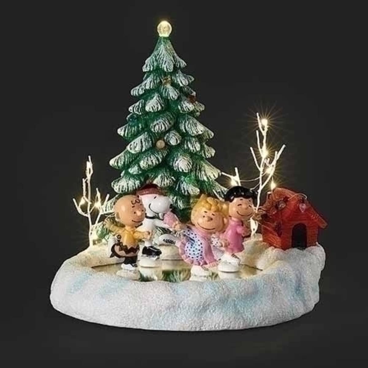 Roman 9" Green and White Peanuts Skate Pond LED Christmas Tabletop Figurine