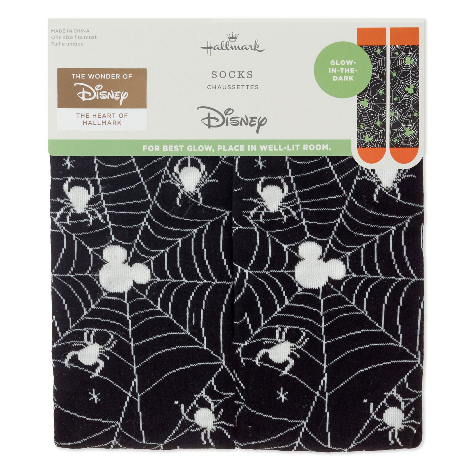 Glow-In-The-Dark Spider Web Mickey Mouse Halloween Hallmark Socks