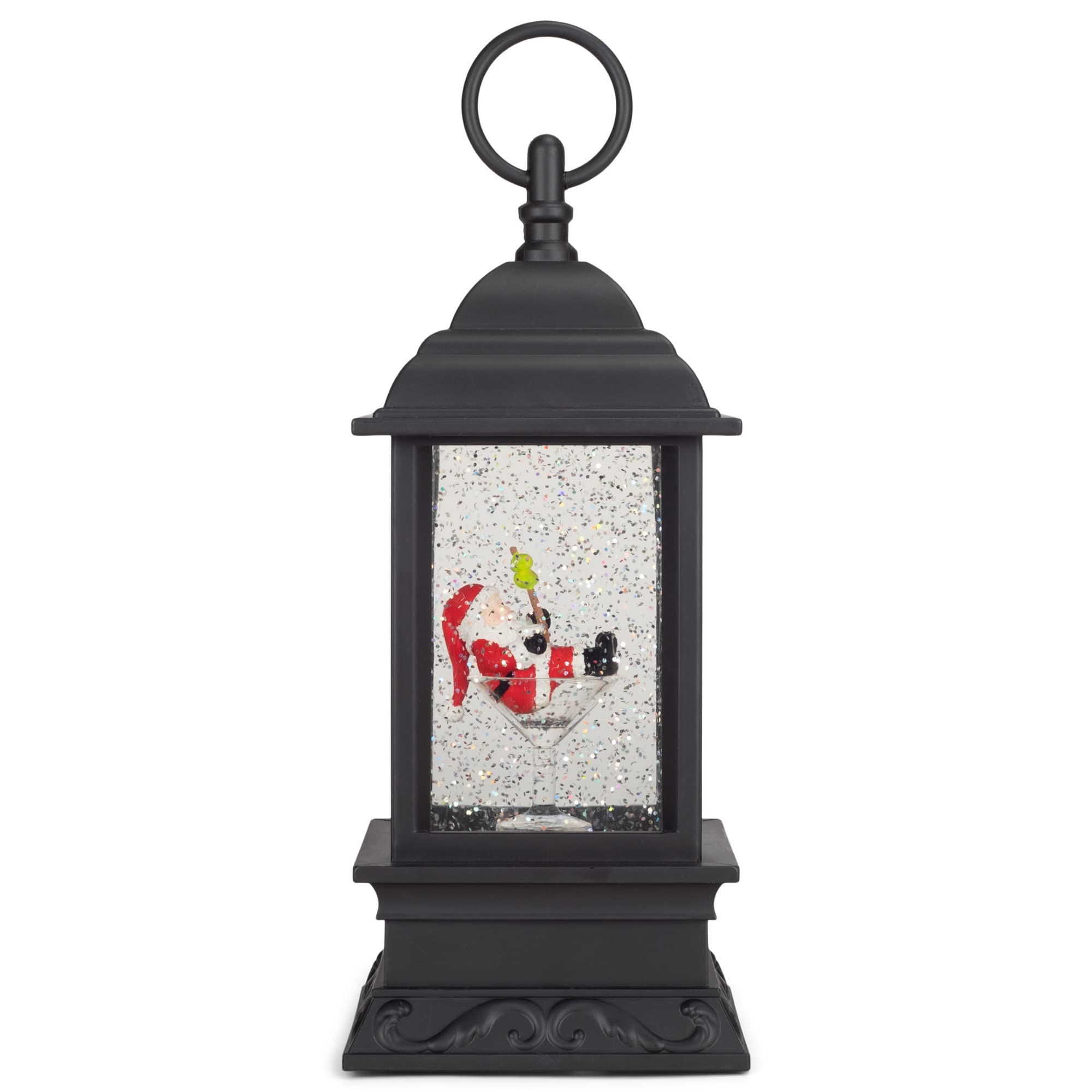 RAZ Imports 2021 Holiday Water Lanterns 9.5" Santa in Martini Glass Spinning Lighted Water Lantern Black
