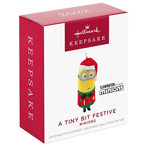 Hallmark Keepsake 1" Miniature Christmas Ornament 2022, Mini Minions A Tiny Bit Festive