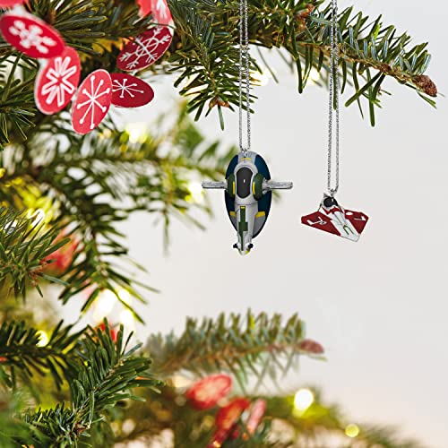 Hallmark Keepsake Miniature Plastic Christmas Ornament 2022, Star Wars: Attack of The Clones Jango Fett and OBI-Wan Kenobi's Starfighter, Mini Set of 2