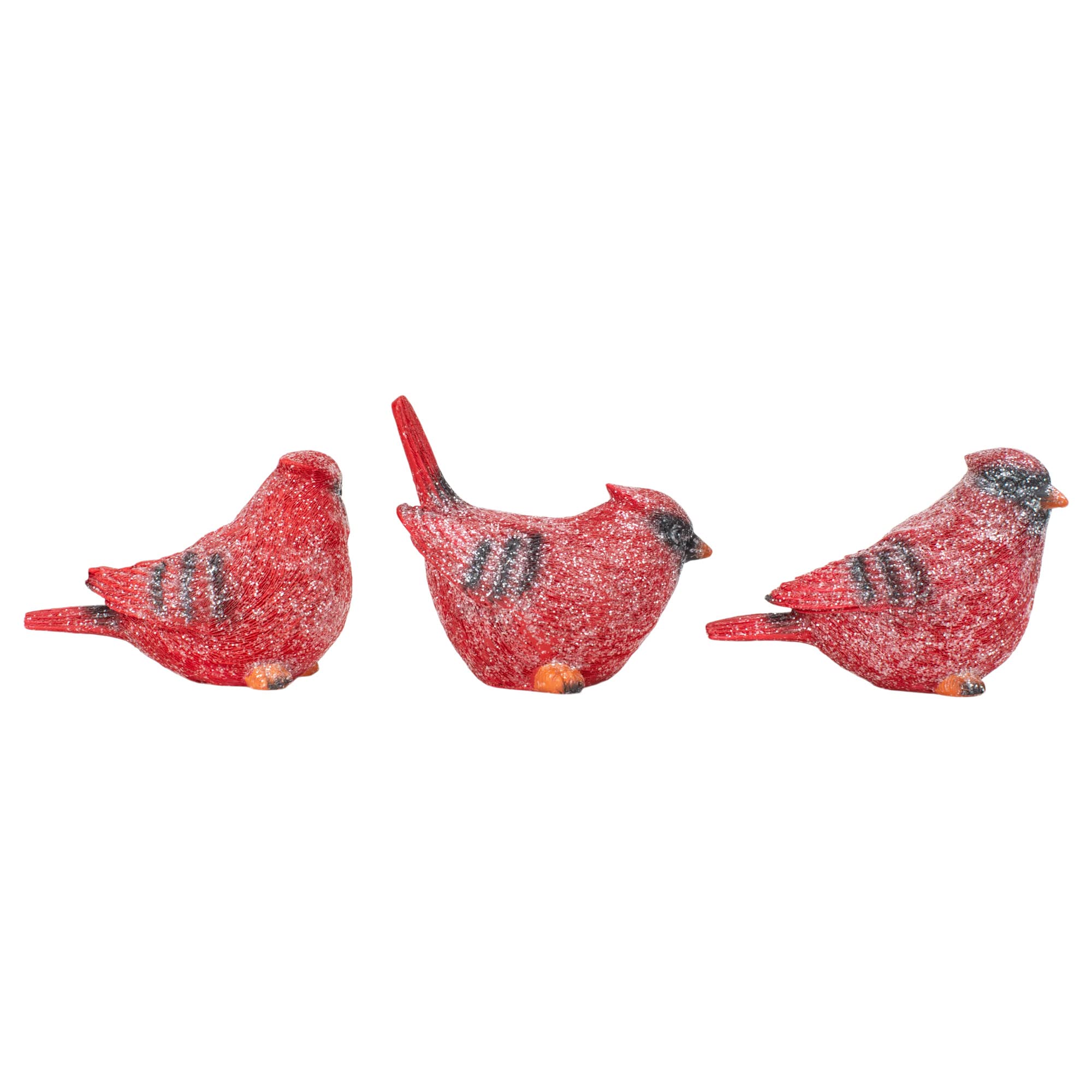 Transpac Glittered Red Cardinal Medium 4 x 4.5 x 2.75 Resin Holiday Figurine Set of 3