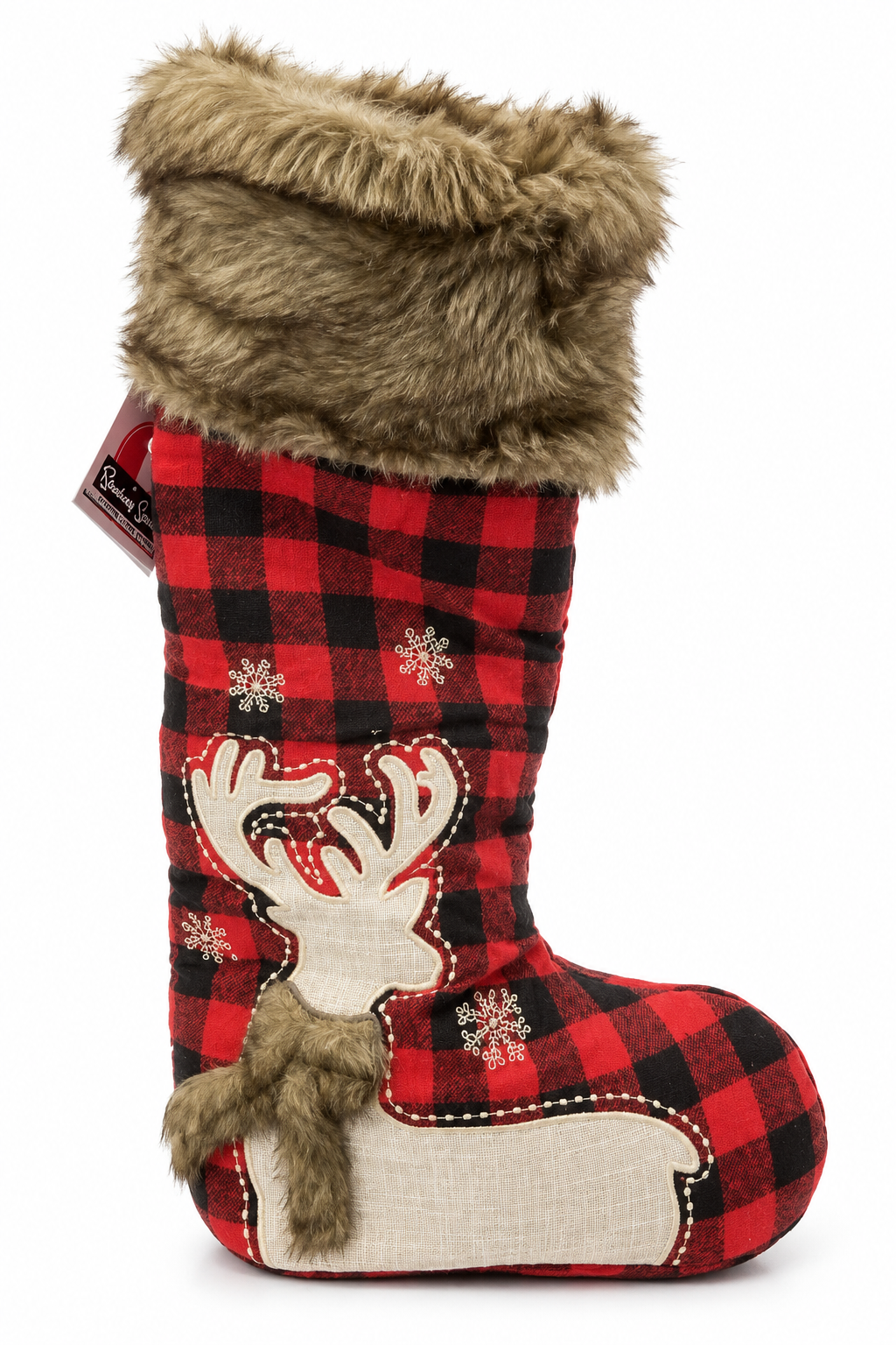 Standing Stocking Buffalo Plaid Reindeer Standing Christmas Stocking - Faux Fur Trim