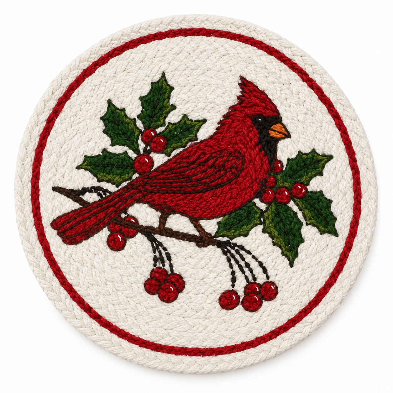 Cardinal Round Braided Nidico Christmas Place Mats