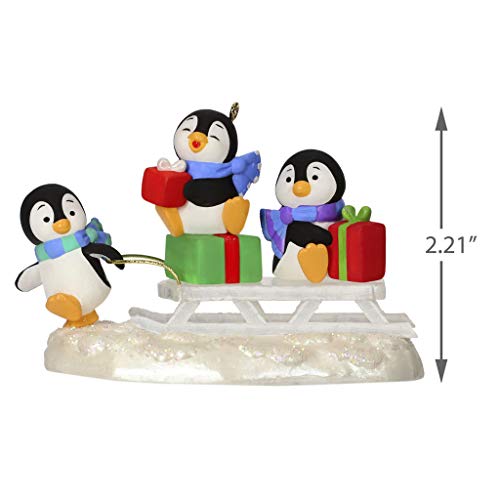 Hallmark Keepsake Christmas Ornament 2019 Year Dated Sledding Shenanigans Penguins, 1799QGO2019