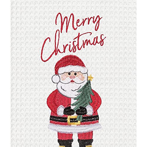 C&F Home Merry Christmas Santa Embroidered Waffle Weave Kitchen Towel