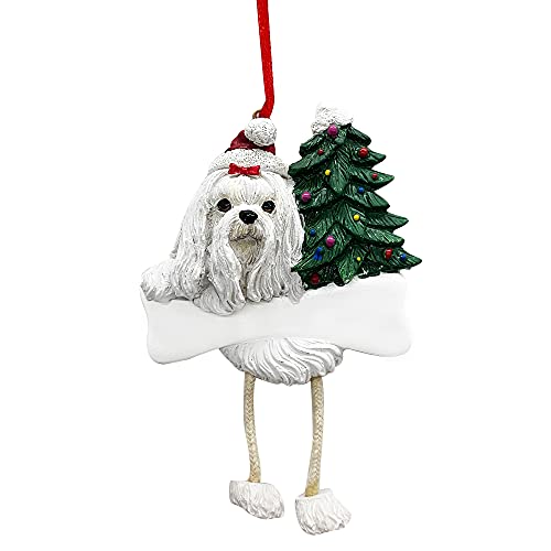 Maltese Ornament with Unique "Dangling Legs" Hand Painted and Easily Personalized Christmas Ornament