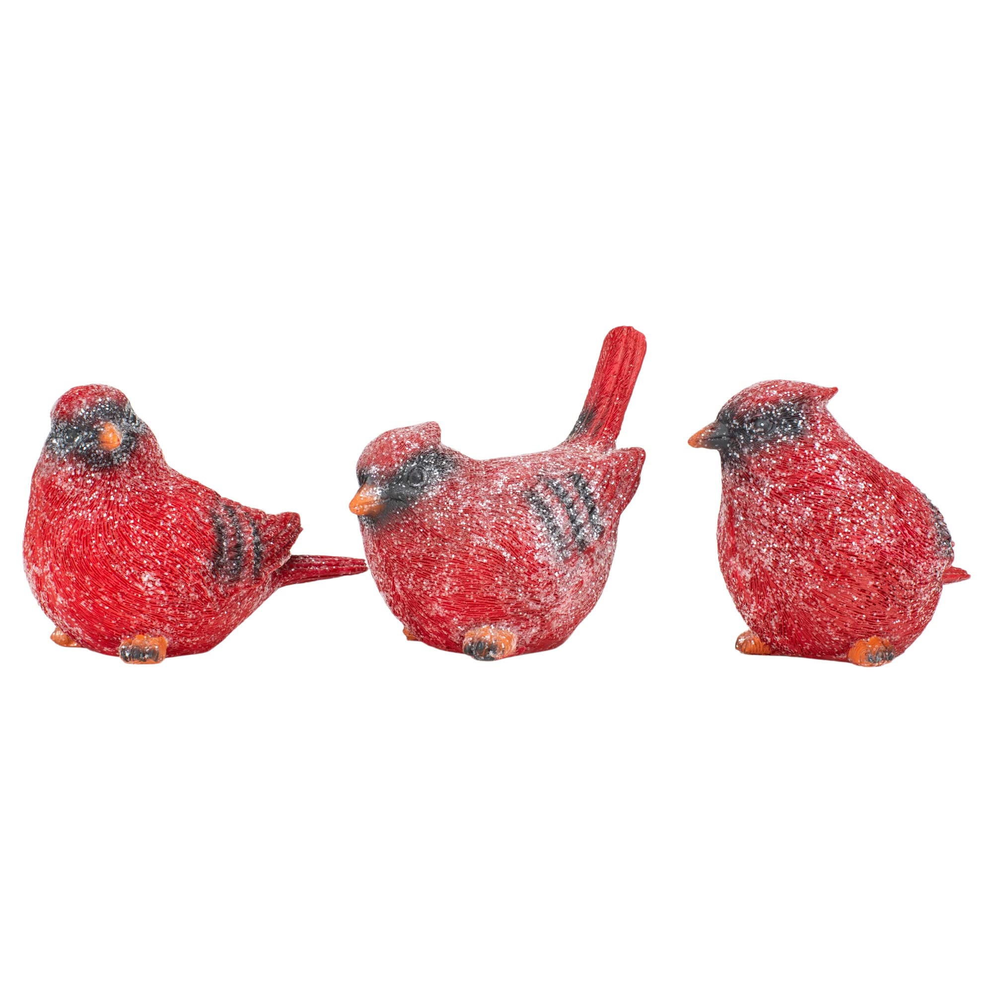 Transpac Glittered Red Cardinal Medium 4 x 4.5 x 2.75 Resin Holiday Figurine Set of 3