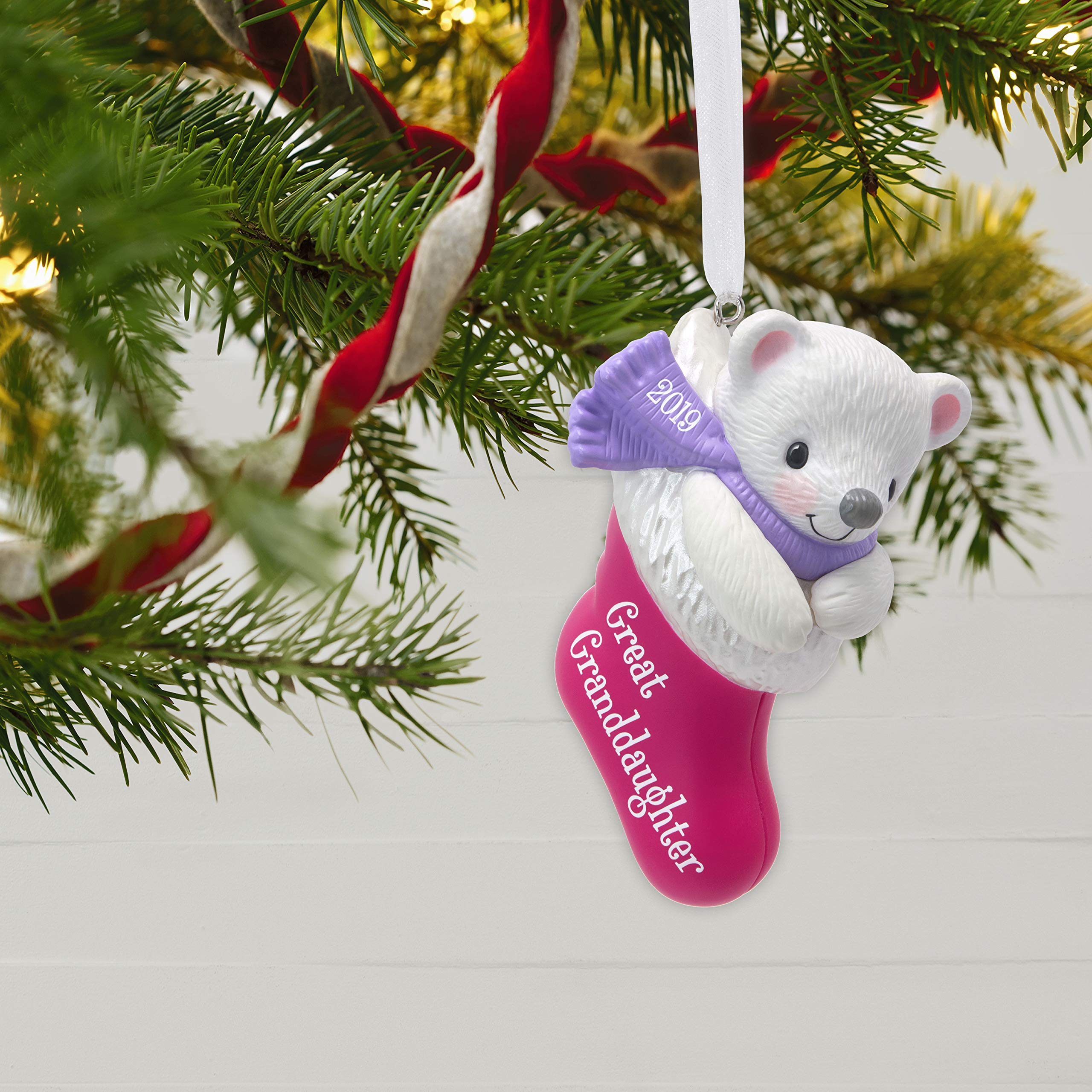 Hallmark Keepsake Ornament 2019 Year Dated, Granddaughter Bear in Christmas Stocking