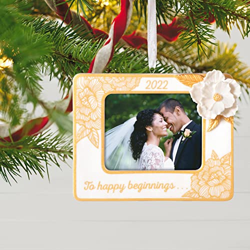 Hallmark Keepsake Christmas Ornament 2022, Happy Beginnings Picture Frame, Porcelain Wedding Gift for Couple