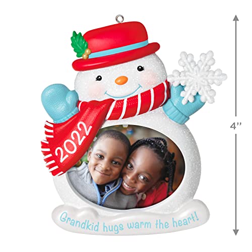 Hallmark Keepsake Plastic, Christmas Ornament 2022 Year-Dated, Grandkid Hugs Snowman Photo Frame