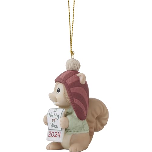 Precious Moments Squirrel Ornament | Have You Been Nutty Or Nice? Dated 2024 Animal Bisque Porcelain Ornament | Whimsical Christmas Décor & Gifts