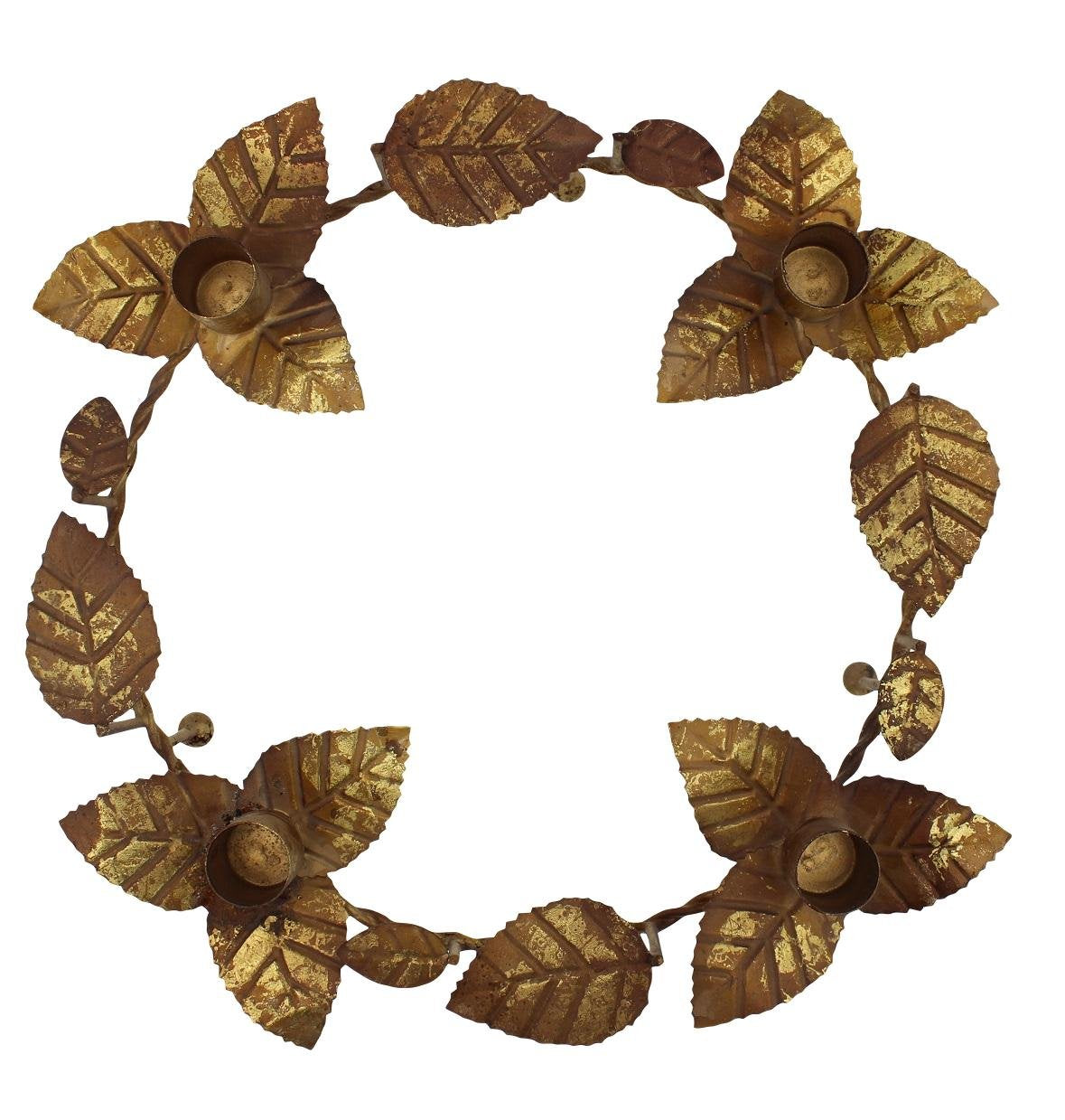 Midwest Seasons 12" Gold Metal Leaf Taper Advent Candle Holder Wreath