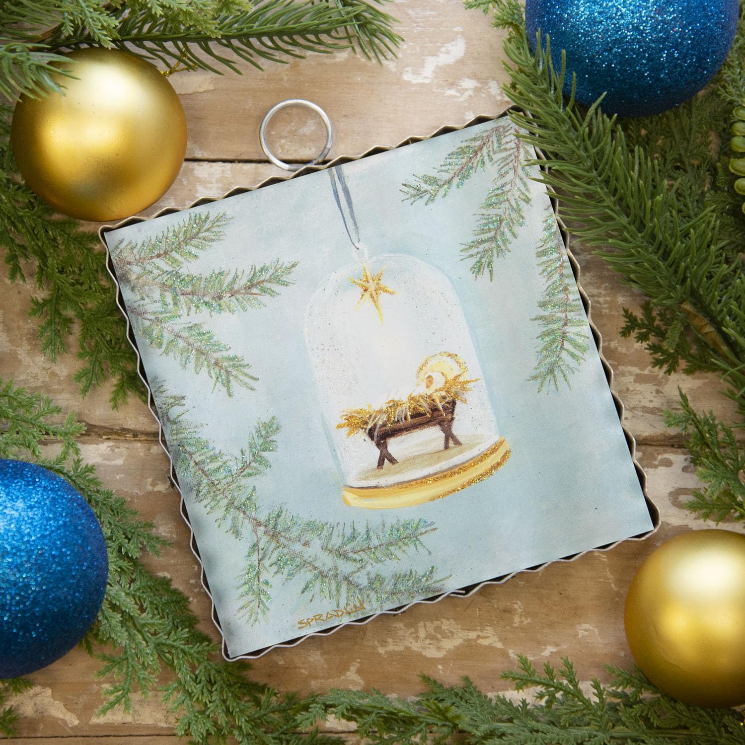The Round Top Collection Baby Jesus Nativity Manger Metal Plaque