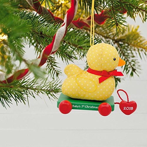 Hallmark Keepsake Christmas Ornament 2018 Year Dated, Baby's First Christmas, Fabric and Wood